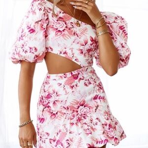 Hello Molly Pink Floral Cutout Mini Dress